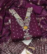 women's voilet unstitched chanderi cotton dress material with emblished dupatta