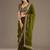 Delightful olive green tissue silk zari and sequins embroidered indian latest design party wear saree
