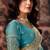 Aqua blue fendy satin handwork motif work crystal beads work saree with blouse