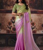 pista & pink fendy satin handwork motif work crystal beads work saree with blouse