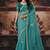 Light teal organza handwork motif work crystal beads work saree with blouse