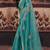 Light teal organza handwork motif work crystal beads work saree with blouse