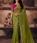 Mehendi organza handwork motif work crystal beads work saree with blouse