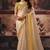 cream satin patta handwork motif work crystal beads work saree with blouse