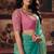 Sea green organza handwork motif work crystal beads work saree with blouse