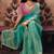 Sea green organza handwork motif work crystal beads work saree with blouse