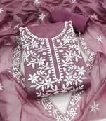 women's lavender unstitched chanderi cotton dress material with embroidered dupatta