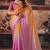 orange & pink fendy satin handwork motif work crystal beads work saree with blouse
