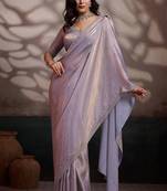 Light mauve velvet satin handcrafted cutdana & zarkan borders saree with blouse