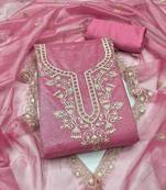 women's pink unstitched organza dress material with embroidered dupatta