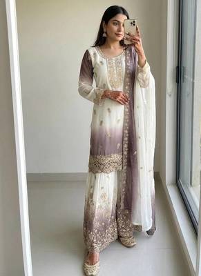 White Color  Embroidery Work  Georgette Salwar Suit 1