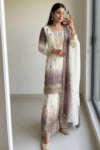 White Color  Embroidery Work  Georgette Salwar Suit