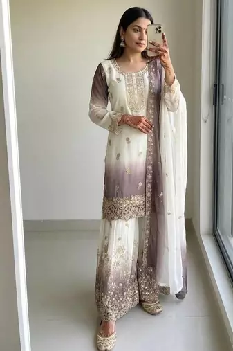 White Color  Embroidery Work  Georgette Salwar Suit
