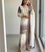 White Color  Embroidery Work  Georgette Salwar Suit