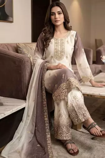 White Color  Embroidery Work  Georgette Salwar Suit