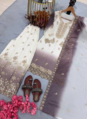 White Color  Embroidery Work  Georgette Salwar Suit 4