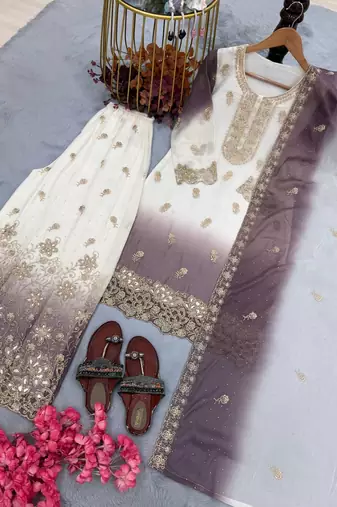 White Color  Embroidery Work  Georgette Salwar Suit