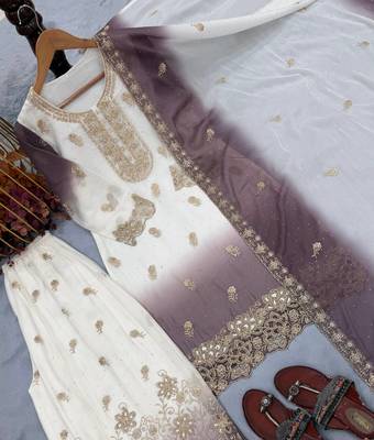 White Color  Embroidery Work  Georgette Salwar Suit 5