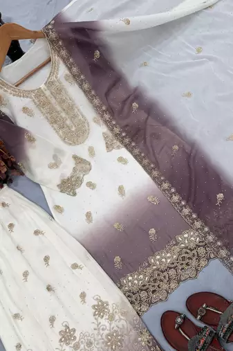 White Color  Embroidery Work  Georgette Salwar Suit