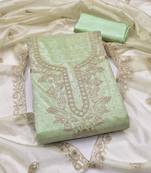 women's light green unstitched organza dress material with embroidered dupatta