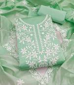 women's light green unstitched chanderi cotton dress material & embroidered dupatta