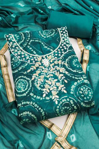 women's green unstitched cembric cotton dress material with printed dupatta
