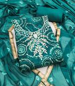 women's green unstitched cembric cotton dress material with printed dupatta