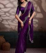 Wine velvet satin handcrafted cutdana & zarkan borders saree with blouse
