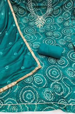 women's green unstitched cembric cotton dress material with printed dupatta 2