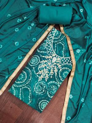 women's green unstitched cembric cotton dress material with printed dupatta 4