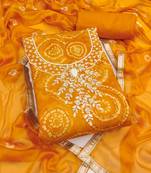 women's orange unstitched cembric cotton dress material with printed dupatta