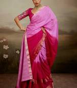 Pink & rani soft chiffon zari woven chit pallu patta sleeve saree with blouse