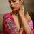 Pink & rani soft chiffon zari woven chit pallu patta sleeve saree with blouse