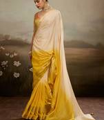 Cream & yellow soft chiffon zari woven chit pallu patta saree with blouse