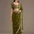 Delightful olive green tissue silk zari and sequins embroidered indian latest design party wear saree