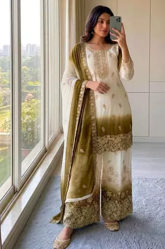 White Color  Embroidery Work  Georgette Salwar Suit