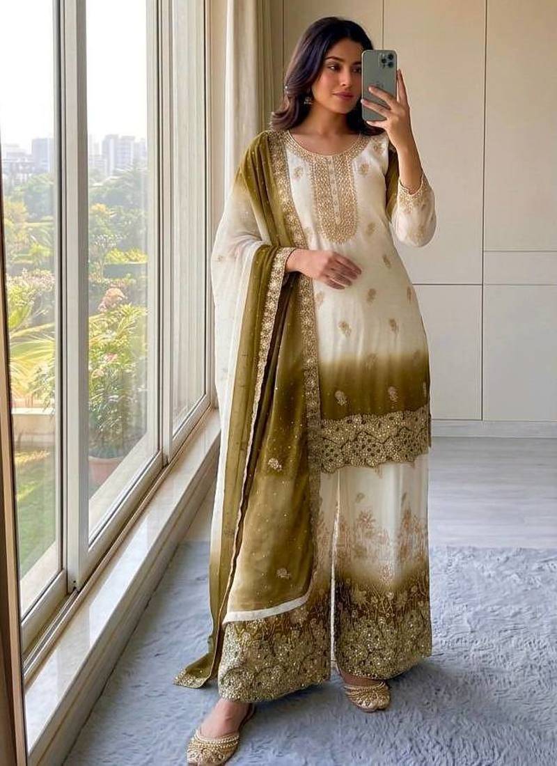 White Color  Embroidery Work  Georgette Salwar Suit