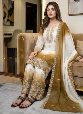 White Color  Embroidery Work  Georgette Salwar Suit 2