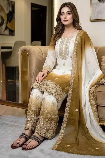 White Color  Embroidery Work  Georgette Salwar Suit