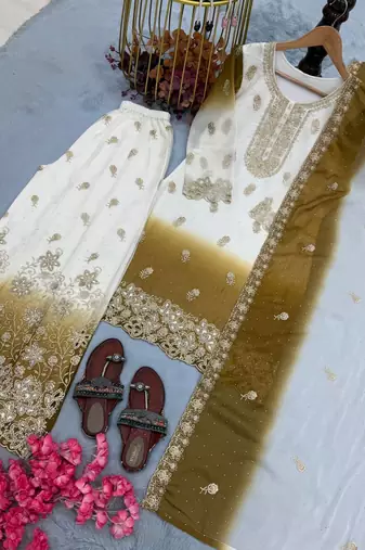 White Color  Embroidery Work  Georgette Salwar Suit