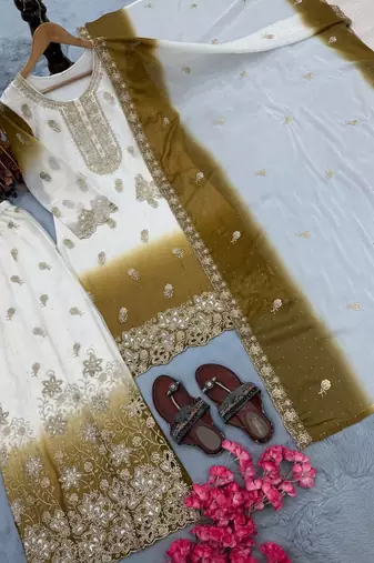 White Color  Embroidery Work  Georgette Salwar Suit