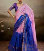 Pink & blue soft chiffon zari woven chit pallu patta saree with blouse