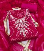 women's pink unstitched cembric cotton dress material with printed dupatta
