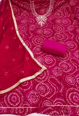 women's pink unstitched cembric cotton dress material with printed dupatta 2