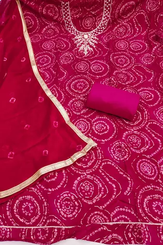 women's pink unstitched cembric cotton dress material with printed dupatta