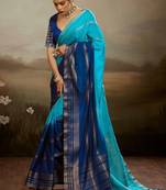 Sky & blue soft chiffon zari woven chit pallu patta saree with blouse