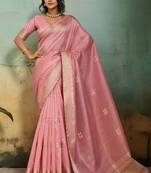 pink tissue zari woven, patta, chit pallu with small buttis all over saree with blouse