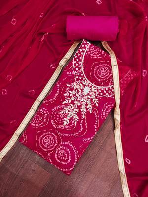 women's pink unstitched cembric cotton dress material with printed dupatta 4