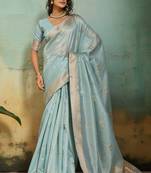 sky blue tissue zari woven, patta, chit pallu with small buttis all over saree with blouse