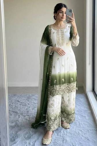 White Color  Embroidery Work  Georgette Salwar Suit